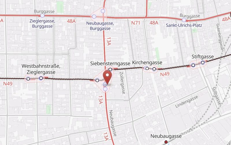 Map: Neubaugasse 40A, Top 1, Vienna 1070 – U3 Neubaugasse